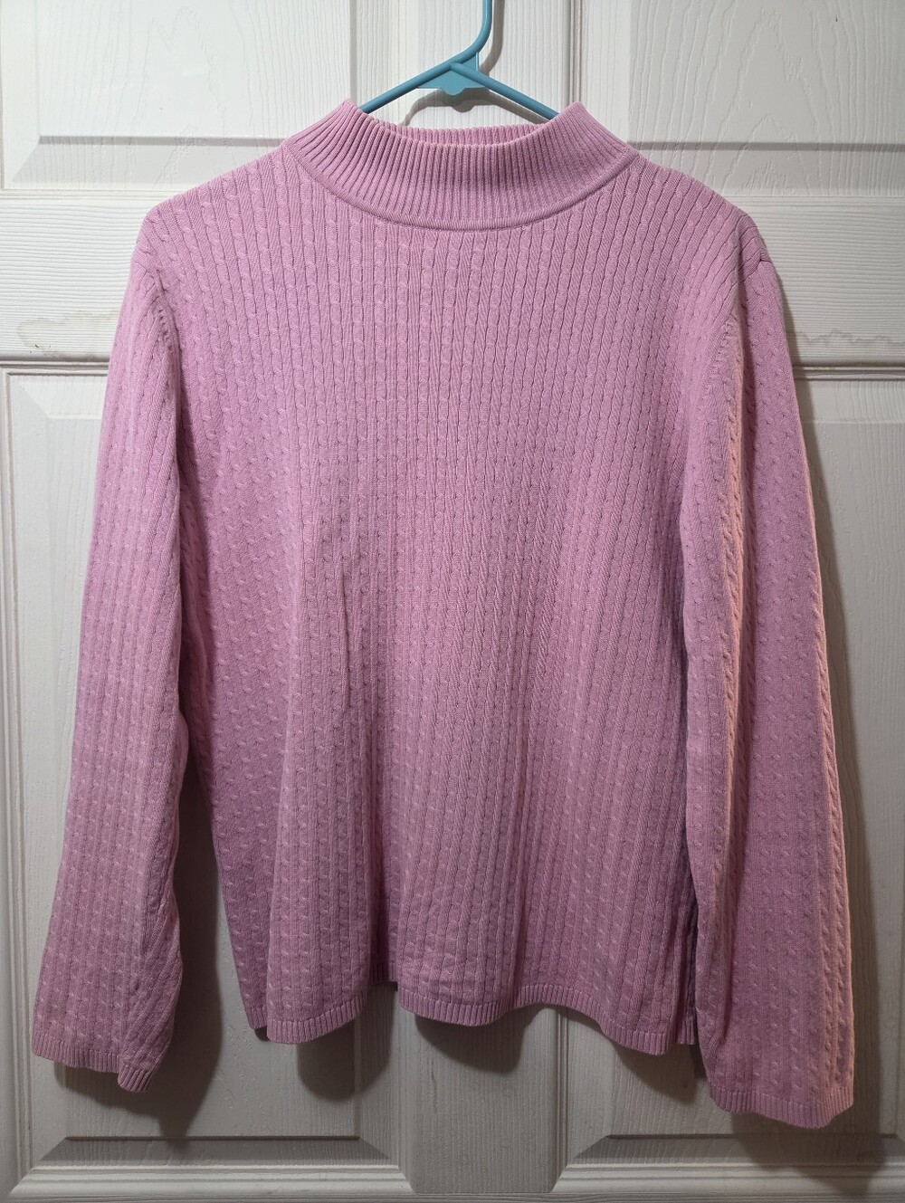 Women's Karen Scott Pink Cable-Knit Mock Neck Sweater 100% Cotton Size L